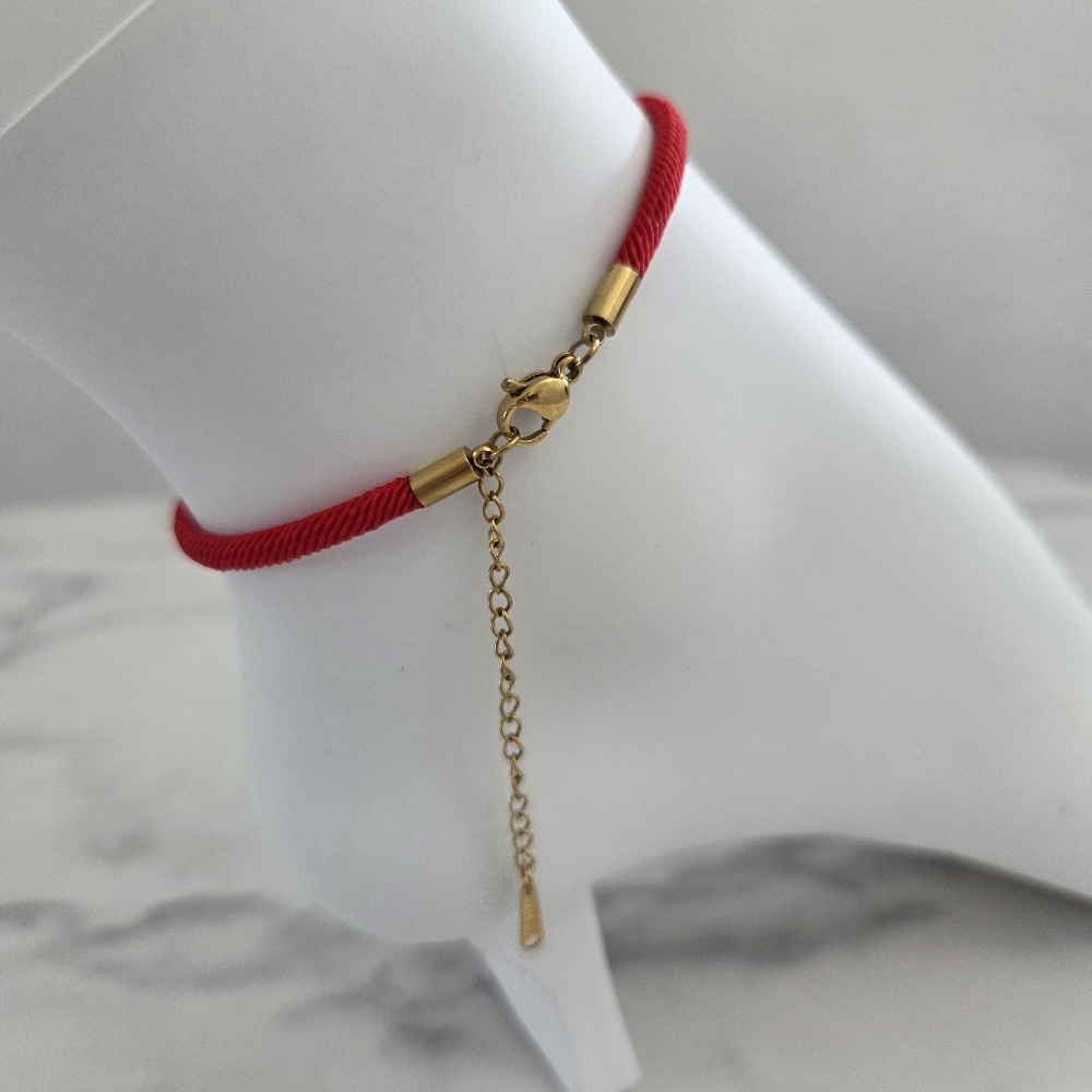 Adjustable Lucky Red Cord & Gold Charm Anklet - Picture 9 of 12